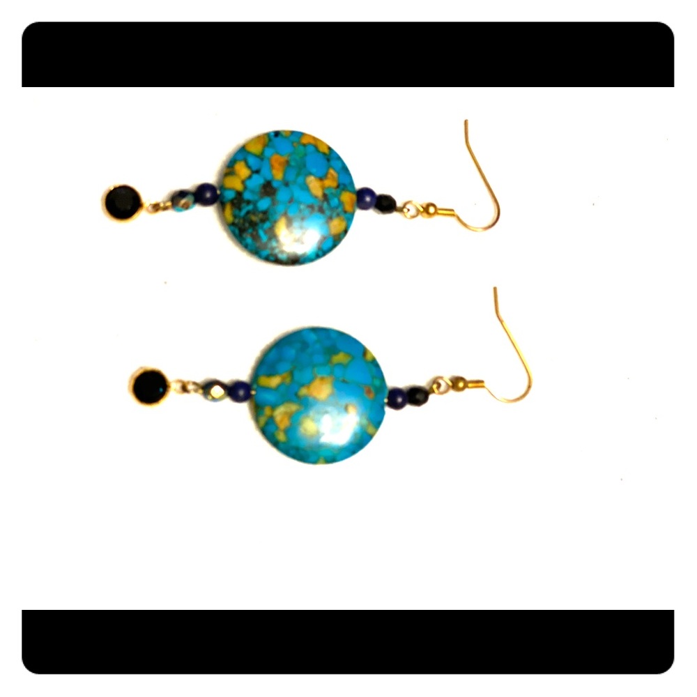 Turquoise , crystal , gemstone pierced earrings